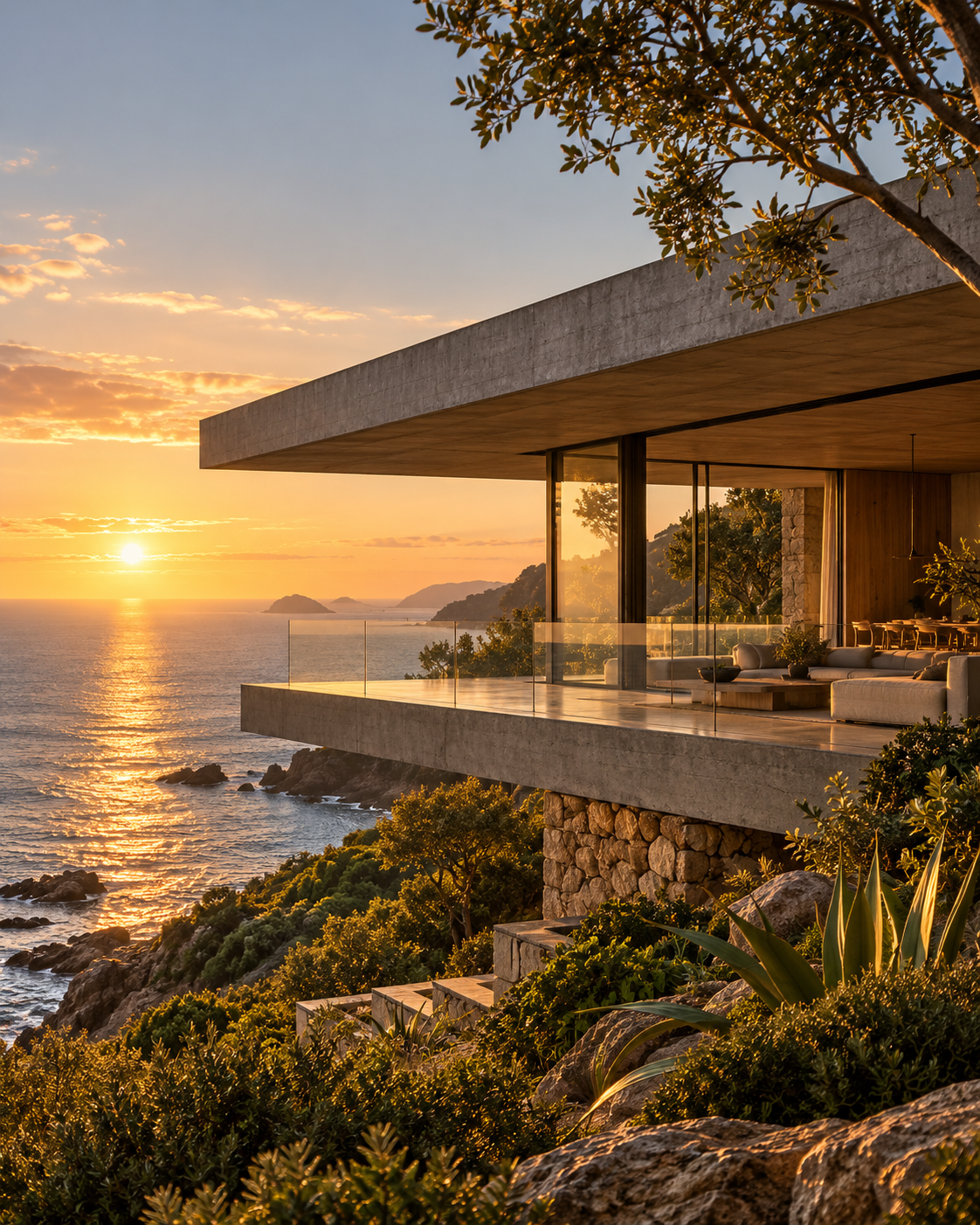 Casa Atlântica em concreto diante da paisagem costeira